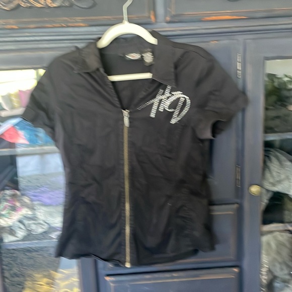 Harley-Davidson Tops - Harley Davidson black with sequined back that says Harley biker shirt.